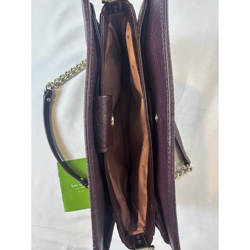 Kate Spade Purple Shimmer Pebbled Leather Chain/Leather Strap Shoulder Bag - Picture 5 of 9